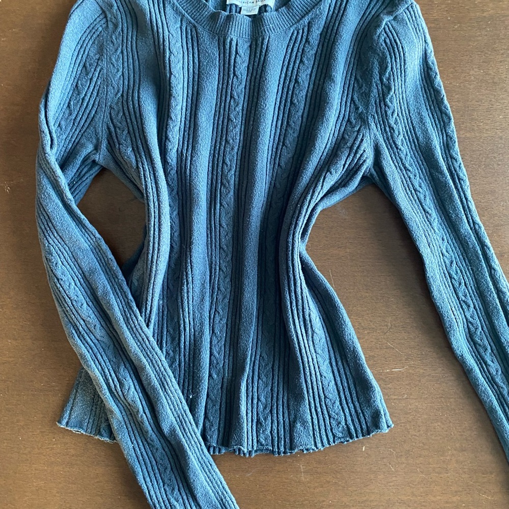 American Eagle Grey Cable Knit Sweater